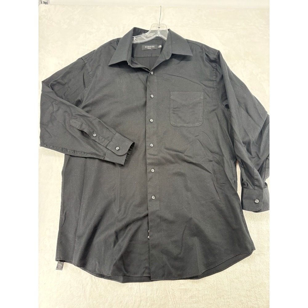 George Dress Shirt Mens L Sateen Button Down Black Wrinkle Resistant Long Sleeve